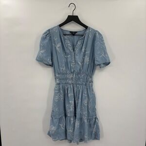 Velvet Heart Denim Midi Dress Small Chambray Floral Print Hook Front Los Angeles